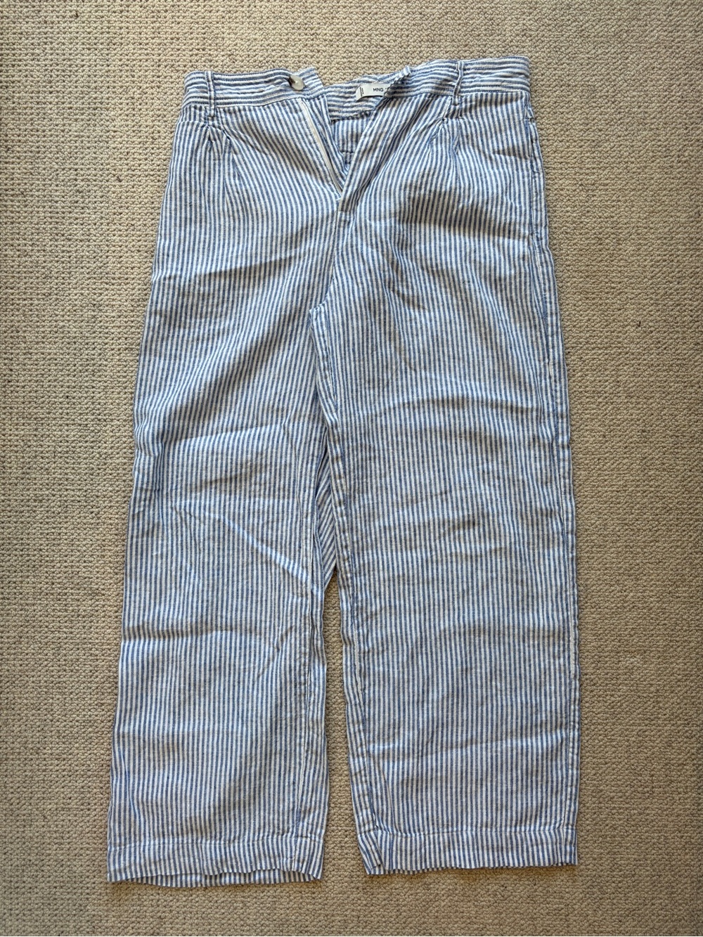 Mango MNG Blue White Stripe Wide Leg Pants Size 6